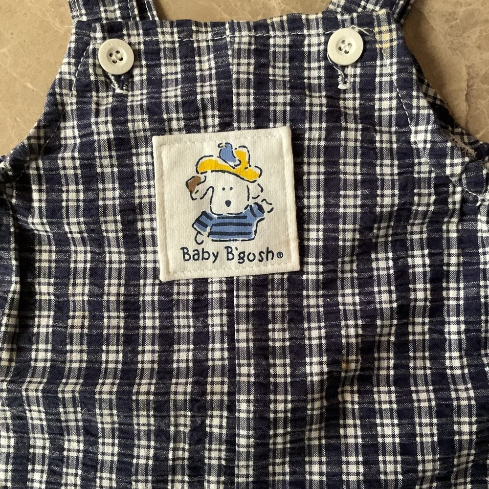 Oshkosh B'gosh vintage 80’s Sz  18M Overalls Romper Dog Patch plaid vest bank